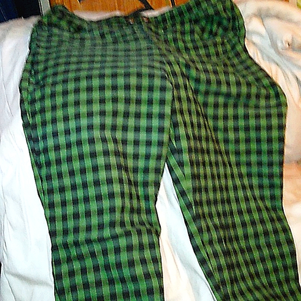 Women's size 16 w, green and black checked pants, Allegrace.
